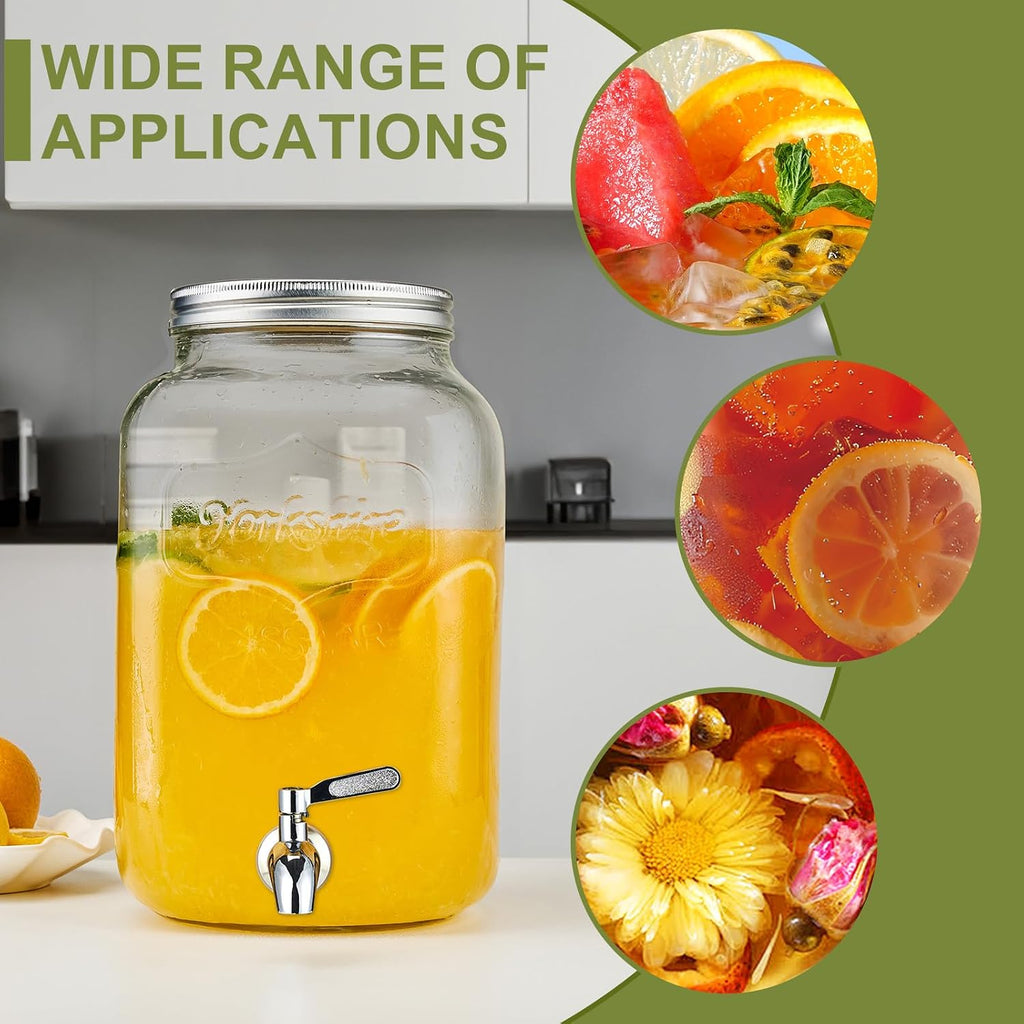 2 Gallon Beverage Dispenser with Stand and Lid, 18/8 Stainless Steel Spigot - Mason Jar Drink Dispensers with Lids