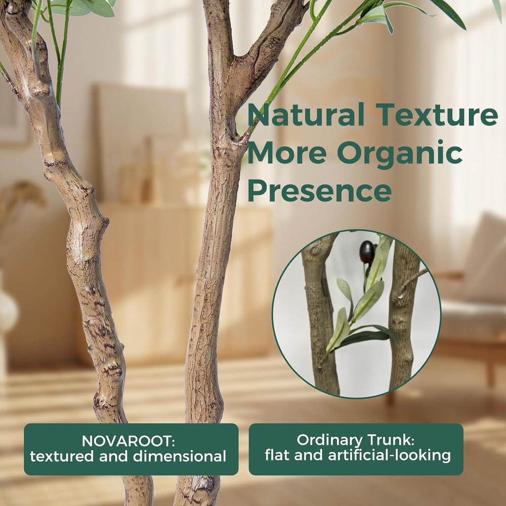 6FT Faux Olive Tree with Decorative Planter, Olive Trees Artificial Indoor with Textured Trunk, Silk Leaves and Olive