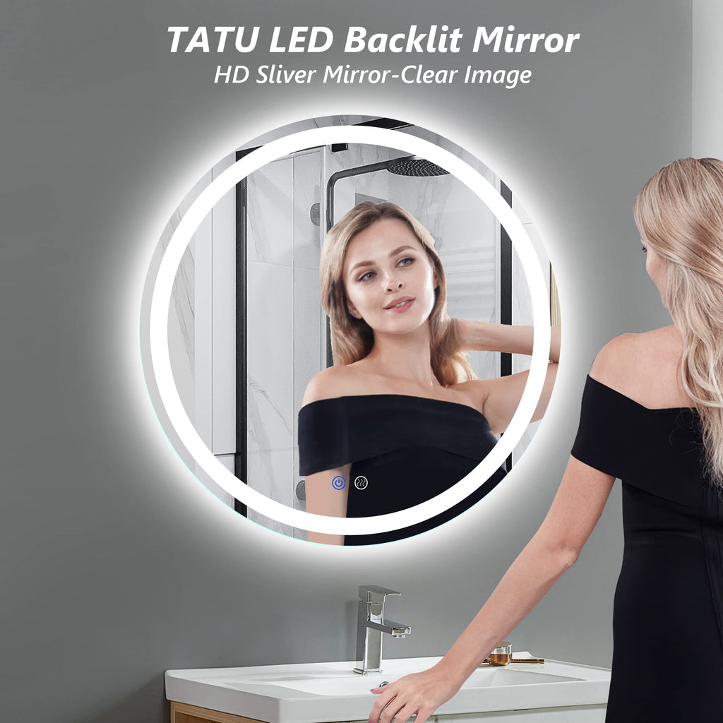 24 Inch LED Round Lighted Mirror, Bathroom Backlit Vanity Mirror Wall Mounted with 3000K/4000K/6000K Adjustable