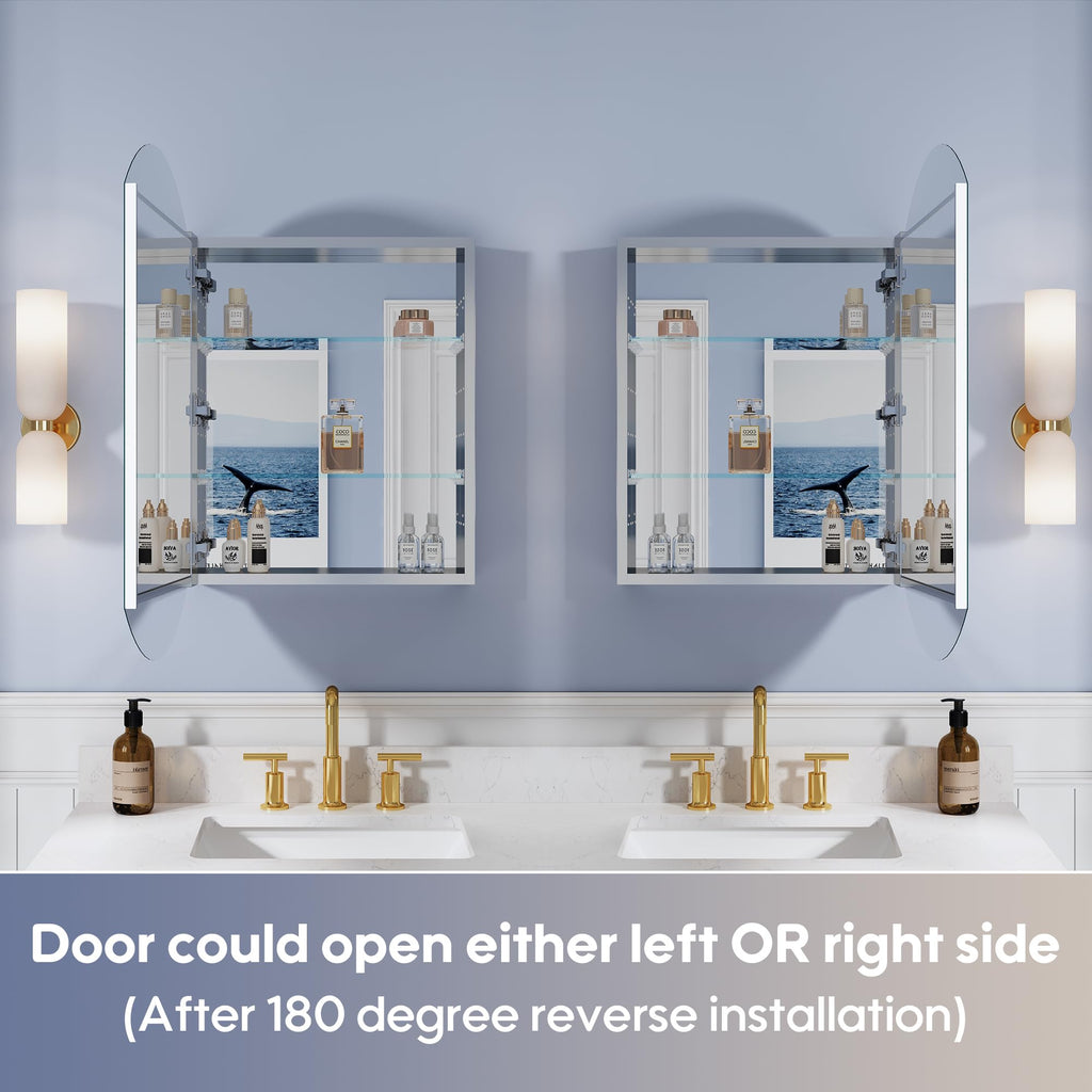 20" x 32" Bathroom Oval Medicine Cabinet, Beveled Edge Mirror Cabinet, Medicine Cabinet with Adjustable Shelves