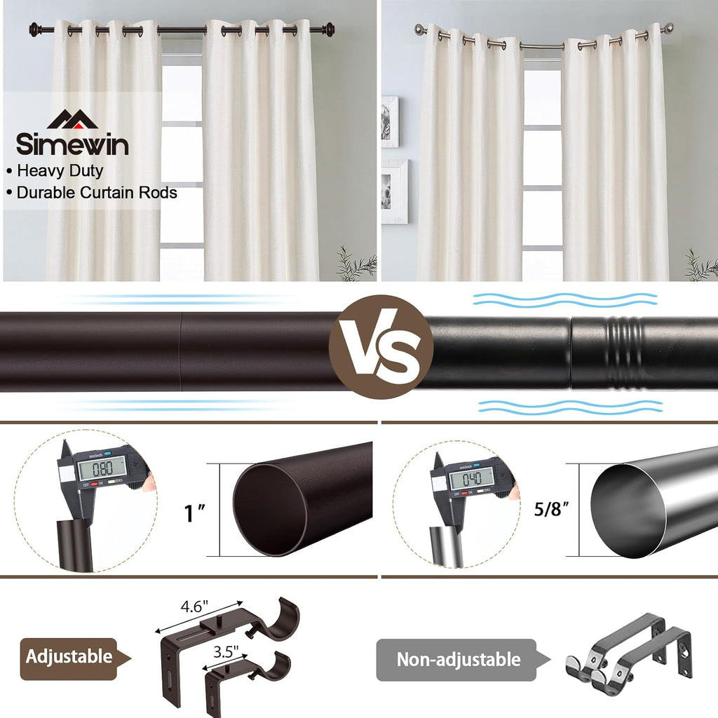 Bronze Curtain Rods for Windows 28 to 48 Inches Adjustable Decorative 1 Inch Diameter Single Window Curtain Rod Set