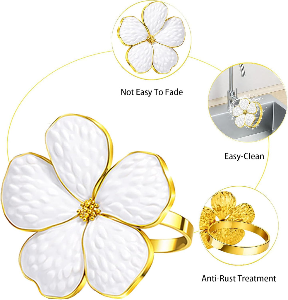 Flower Napkin Rings, European Palace-Style Glaze, High-Temperature Fired Ideal for Photography Props, Ribbon - Set of 8