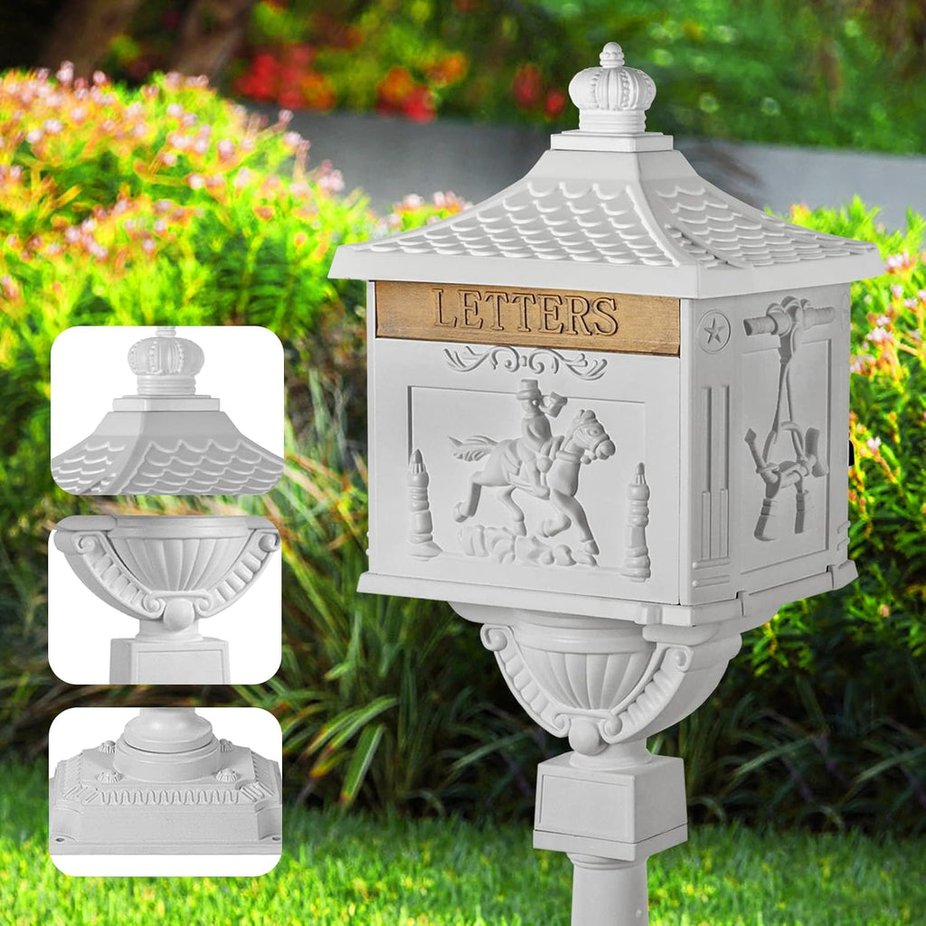 Mailbox Cast Aluminum White Mail Box Postal Box Security Heavy Duty New