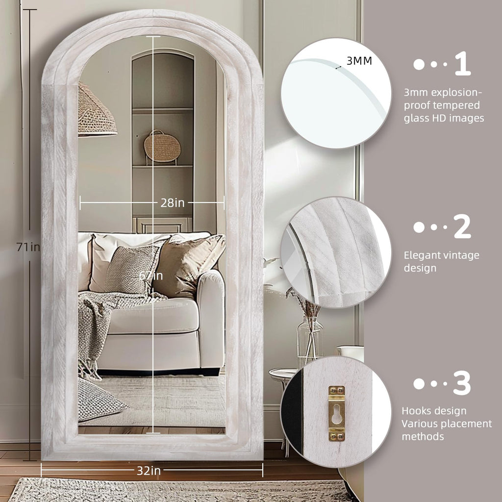 Arched Full Length Mirror with Solid Wood Frame