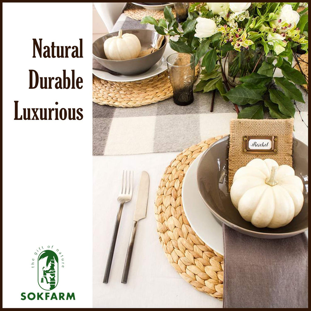 Round Woven Placemats Set of 10, 13.4 Inch Water Hyacinth Charger Plates with Clean Straight Rim, Bulk Handwoven