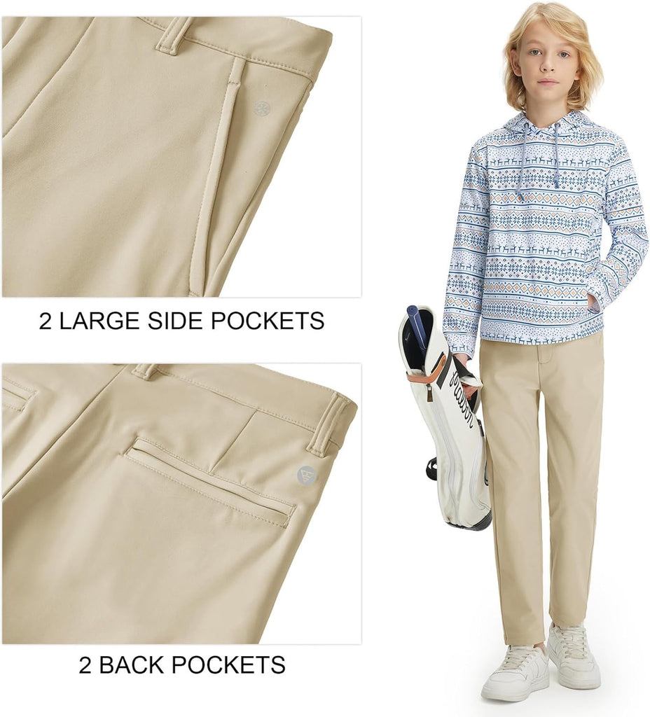 Young Golf Boys Uniform Pants Casual Stretch Water-Resistant Winter Fleece Kids Toddler Boy Pants with Pockets