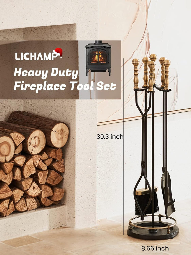 Fireplace Tools Set, Retro Gold Handle