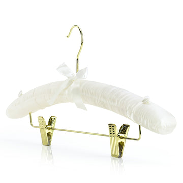 Pack of 5 Ivory Satin Padded Hangers with Clips for Skirts, Pants & Sweaters with Non-Slip Buttons, Pretty Hanger for