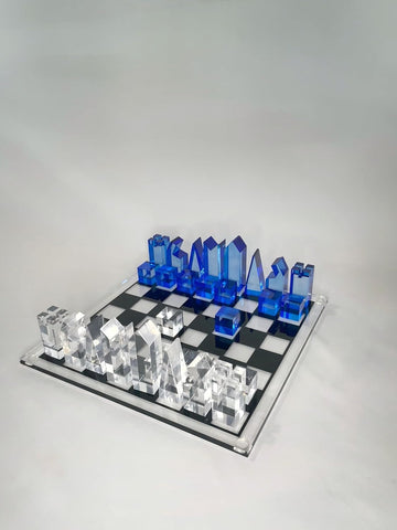 Luxury Acrylic Chess Set, Sophisticated Stylish Design, Multiple Colors Available (Clear/Blue-Azure)