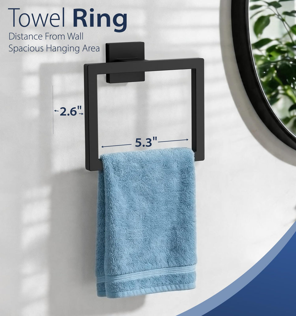 5-Piece Matte Black Bathroom Towel Bar Set, 24" Bathroom Hardware Kit