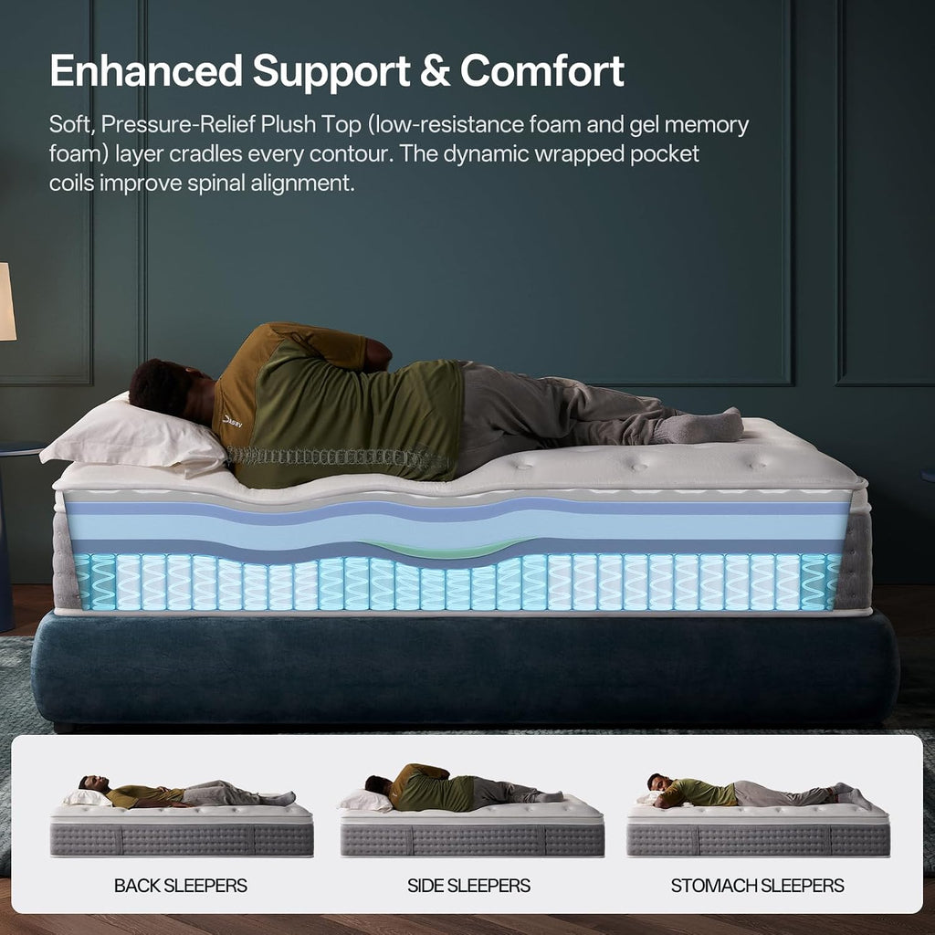 King Mattress, 14 Inch Medium Firm Hybrid with Motion Isolation | Breathable hybrid comfort with responsive support