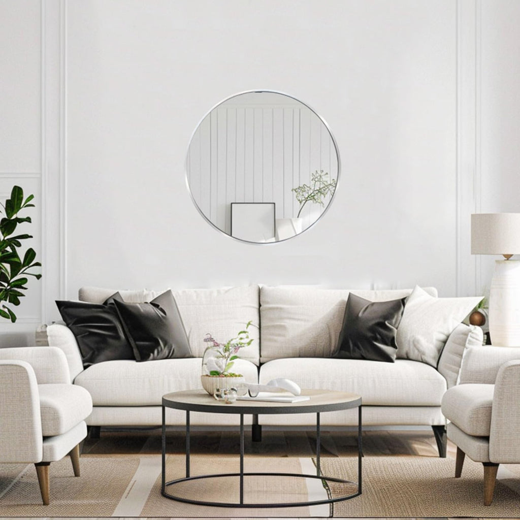Silver Circle Mirror 22 inch, Round Mirror, Brushed Nickel, Chrome