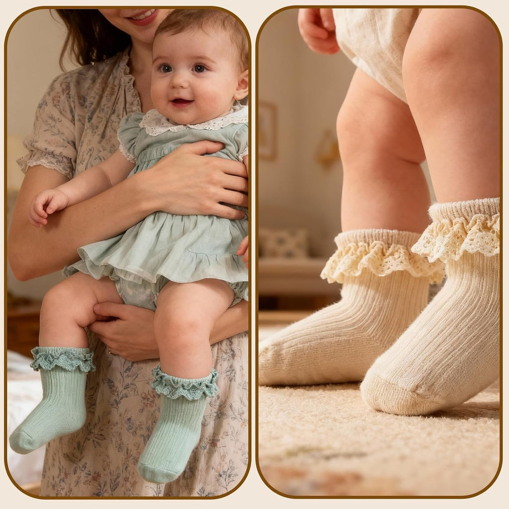 Baby Girl Ruffle Socks with Grips Soft Cotton Non Slip Ankle Socks