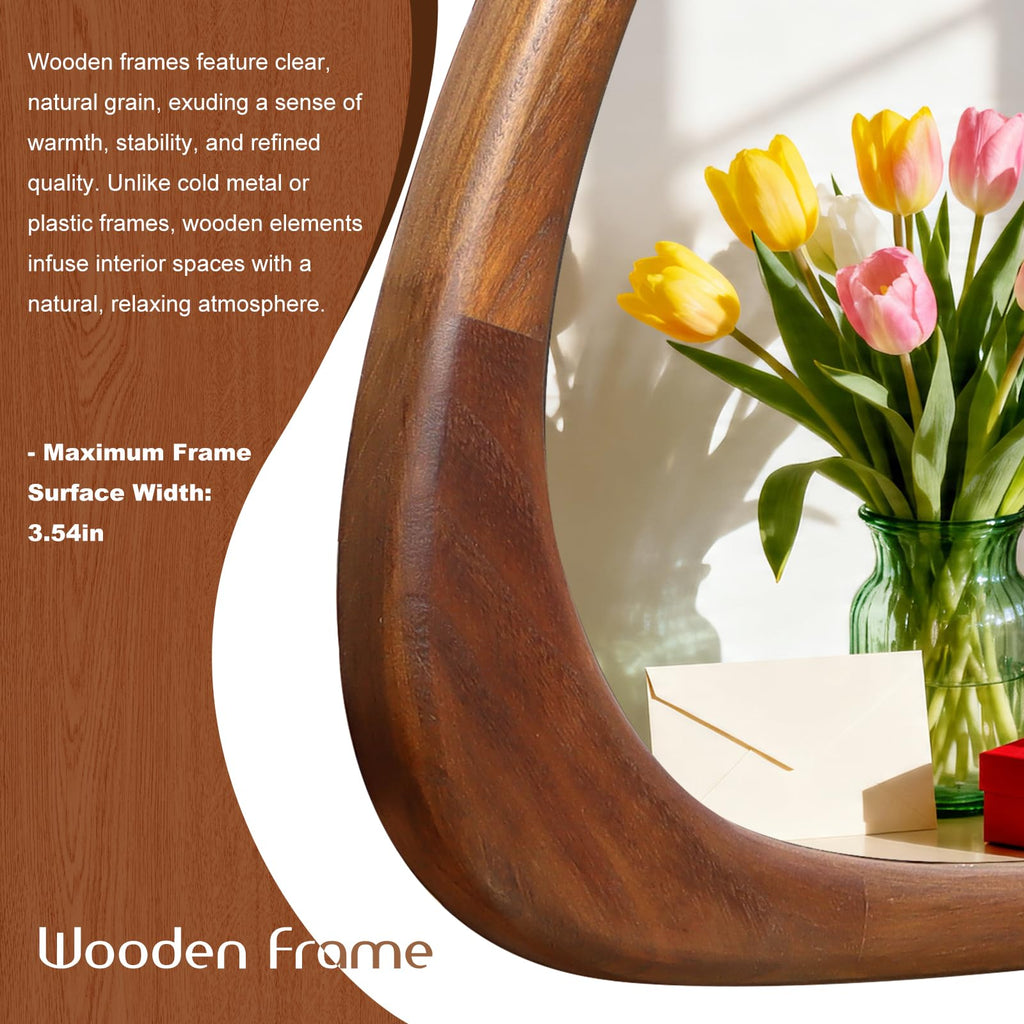 Irregular Wall Mirror, 24×36in Asymmetrical Wood Mirrors, Entryway Mirror