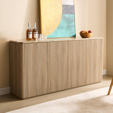 64" Fluted Sideboard Cabinet with Storage, Modern Buffet Cabinet, Oak