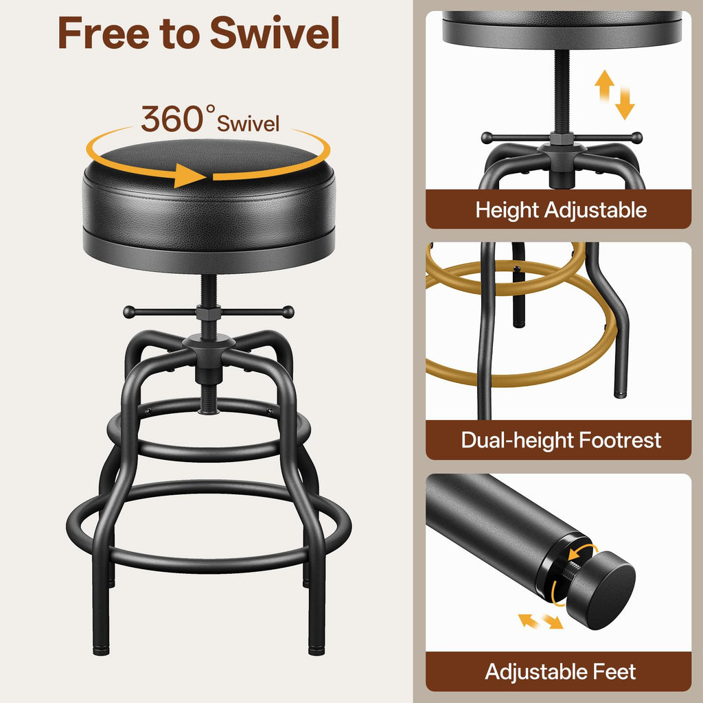 22-29 Inch Adjustable Height Industrial Swivel Bar Stool