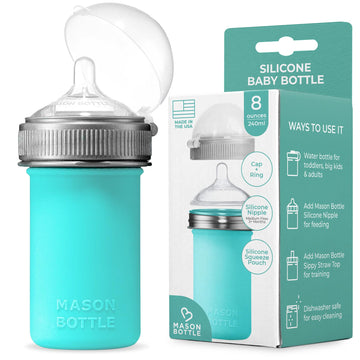 8oz Silicone Baby Bottle with Medium Flow Nipple (3+ Months) - Breastfeeding Bottle, Reusable Silicone Squeeze Pouch