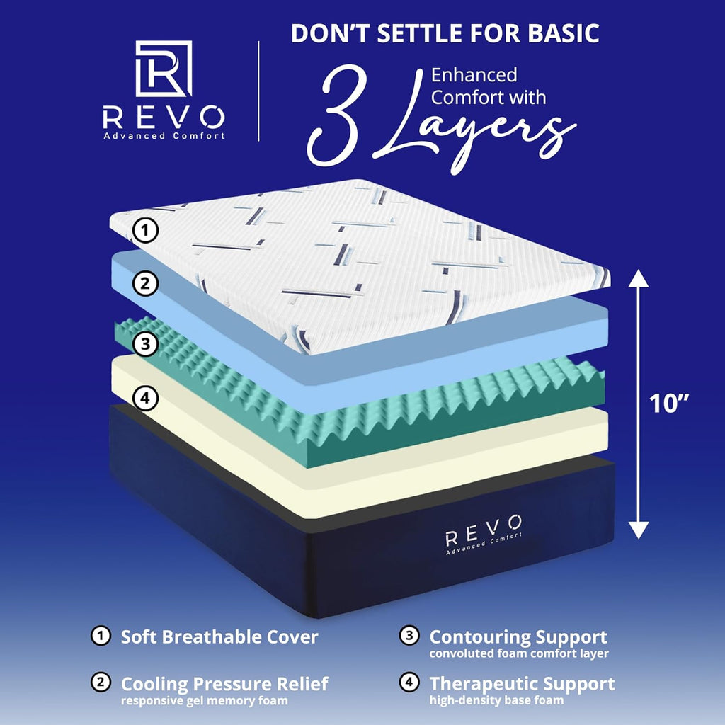 10 Inch Gel Memory Foam Mattress, Queen, Medium | CertiPUR-US certified, fiberglass-free cooling gel foam; motion