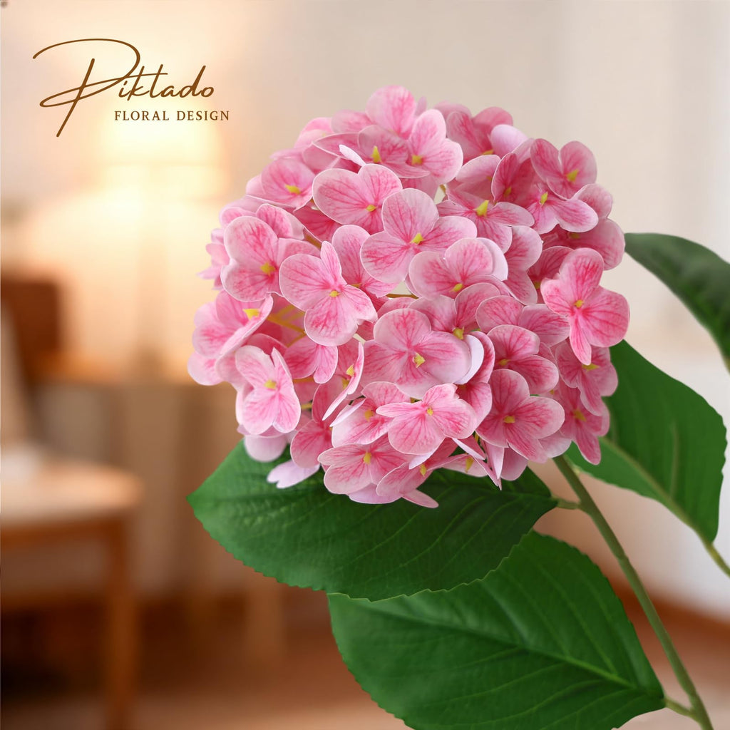 2 Bunch 21in Real Touch Hydrangea Artificial with 10pcs Flower Head 20pcs Leaves Faux Hydrangea Decor Wedding Party