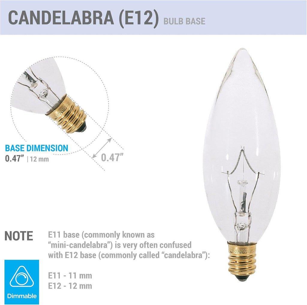 25W Incandescent Chandelier Light Bulbs, E12 Candelabra Base, 12-Pack