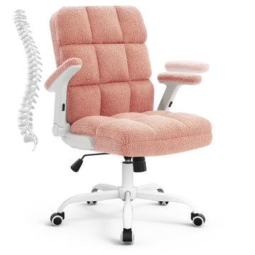 Pink Office Chair Ergonomic Computer Desk Chair with Wheels, Faux Fur Comfy Office Chair for Women and Girls, Teddy