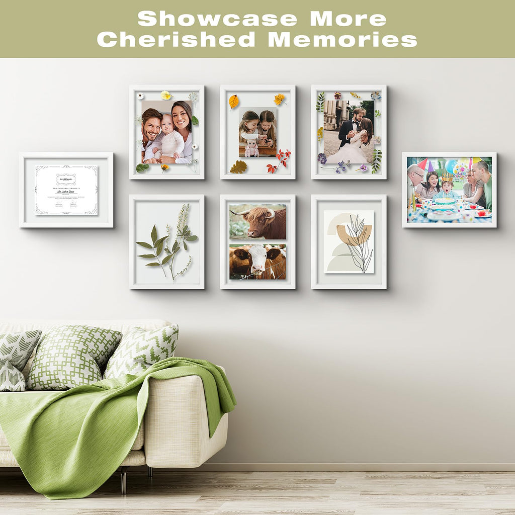 11x14 Floating Picture Frame White - Solid Wood for Pressed Flower -1 Pack