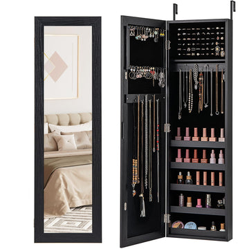 42" Jewelry Armoire, Wall/Door Mounted Hanging Jewelry Cabinet (Black)