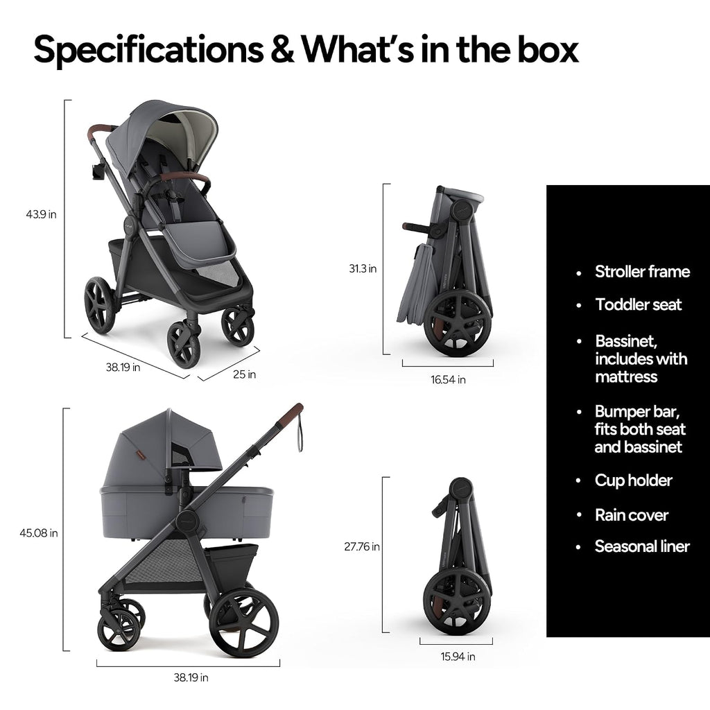 Ultimate 3 Full-Size Stroller with Bassinet, Newborn to Toddler