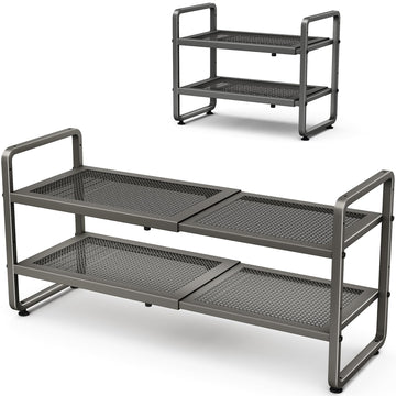 Expandable Metal Shoe Rack for Closet, Entryway & Garage, 2-Tier, Grey