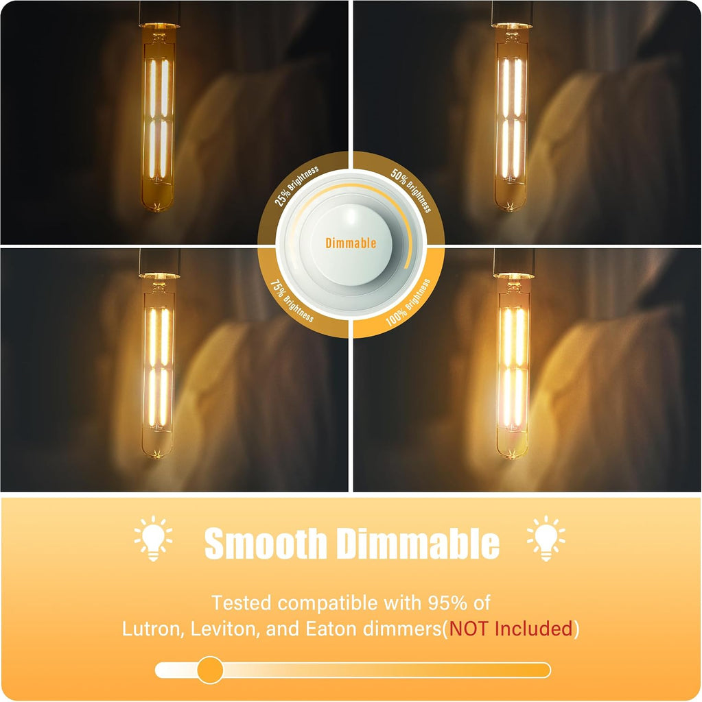 8.9IN LED Light Bulbs E26 Base, 6W 800LM 2700K Soft White T10 T9 Vintage Edison Bulbs Dimmable, AC 120V Equal 80 Watt