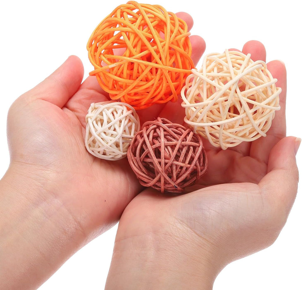 Vase Filler Decorative Balls, 2.4/2/1.6/1.2" Orange/Beige/Brown/White Wicker Rattan Decor, Balls Bowl Fillers - Set of 36