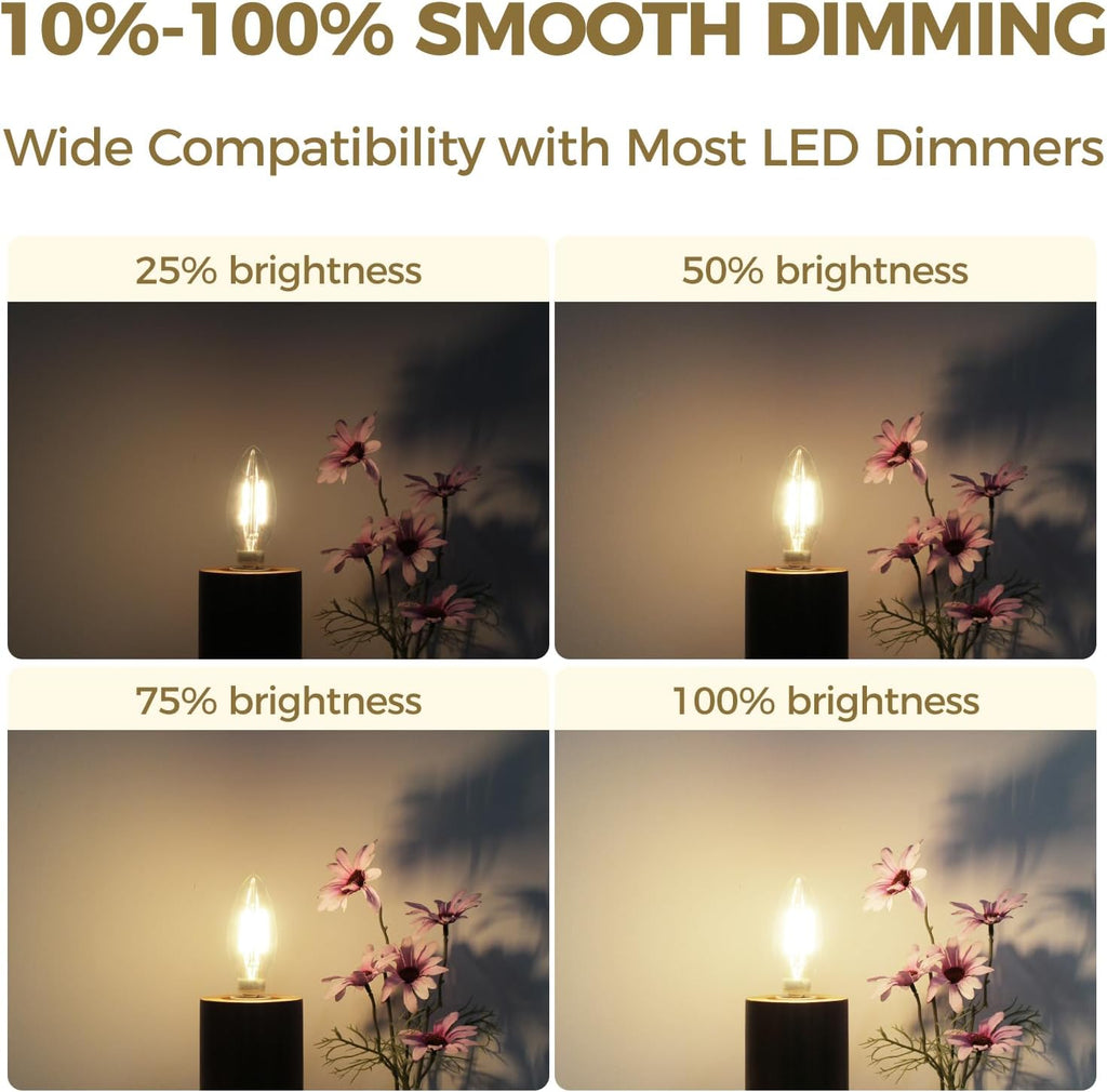 E12 LED Bulb Dimmable, 3000K 60W Eq Candelabra Light Bulbs, 6Pack