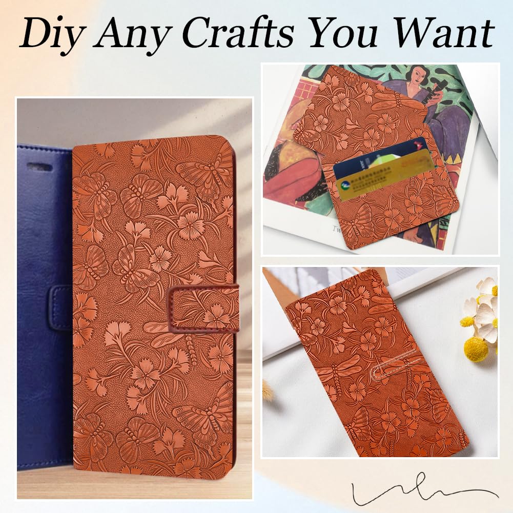 Vintage Floral Pattern Embossed PU Leather Sheet 54×11.9 Inch Textured Solid Color Butterflies Fabric Sheets for DIY