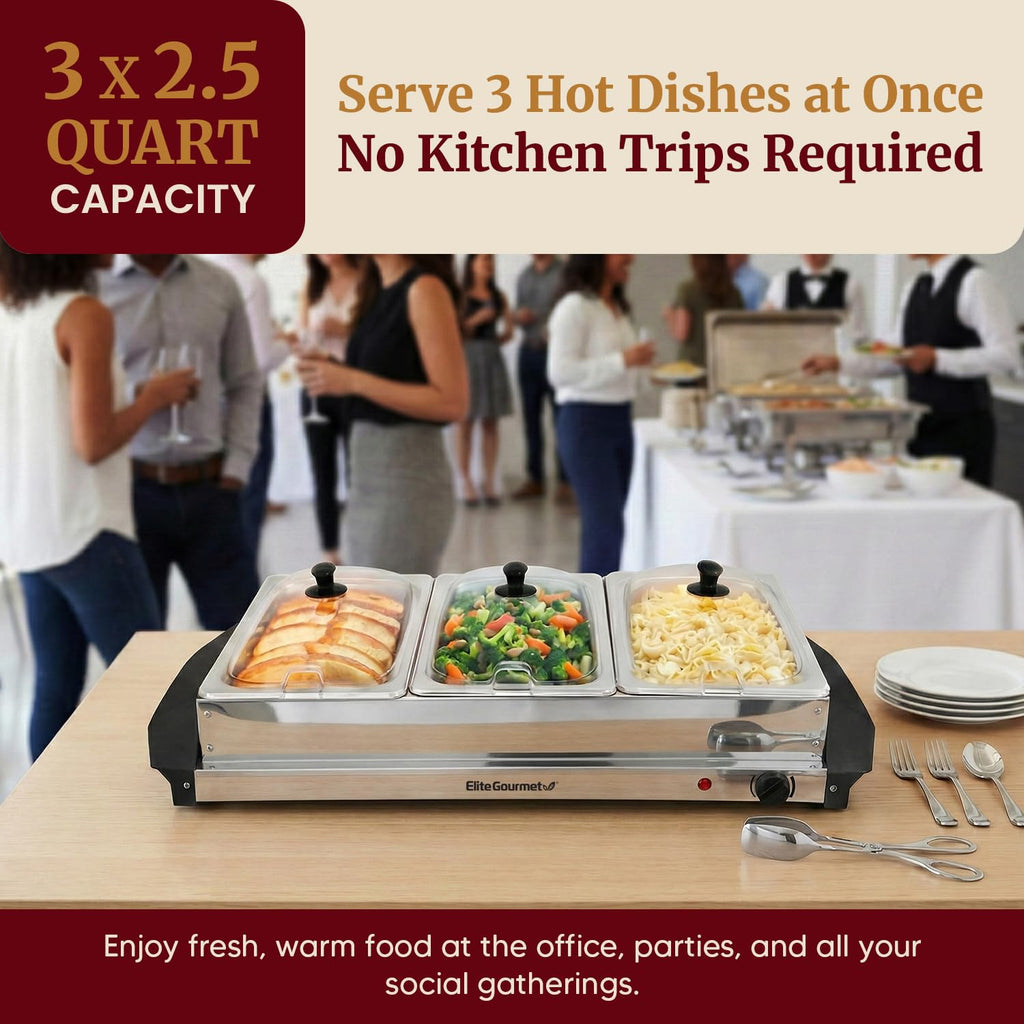 Gourmet Triple Buffet Server, 7.5 Qt, Stainless Steel