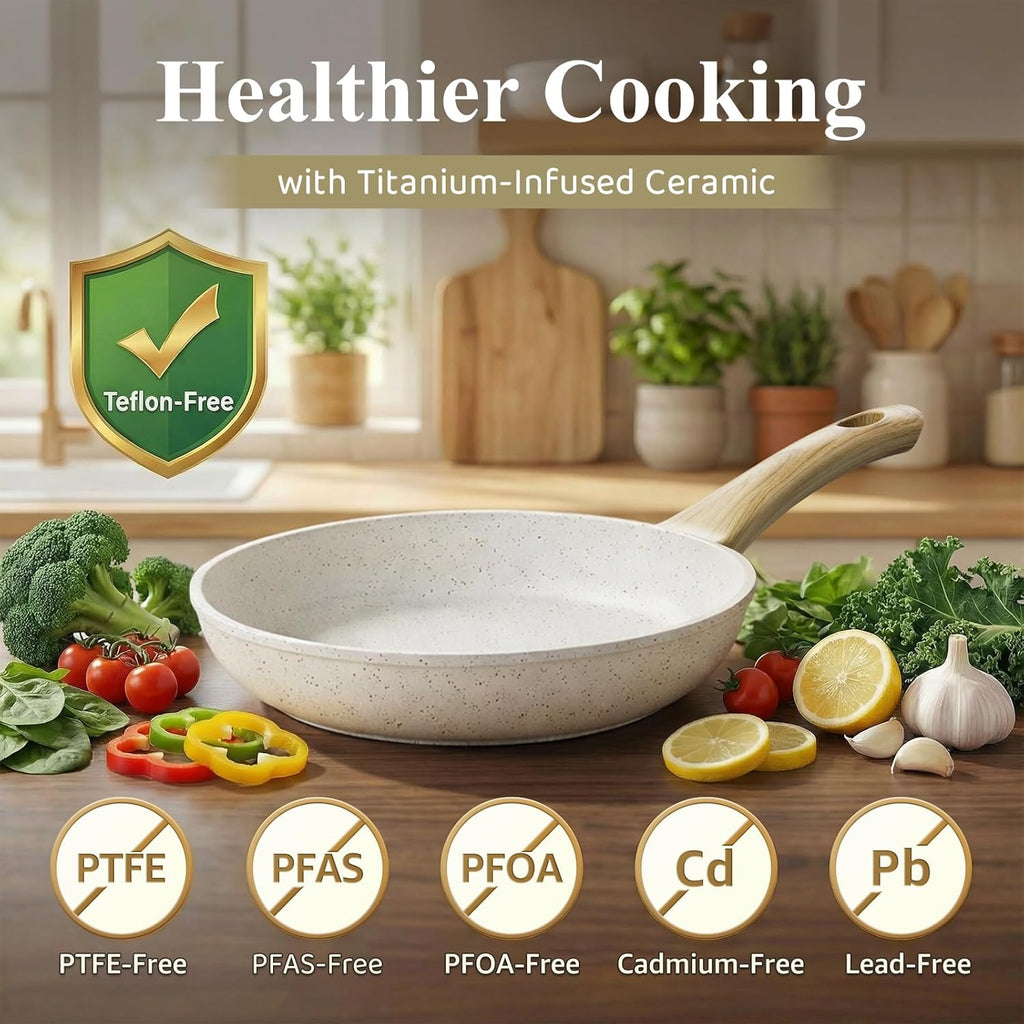 24Pcs Pots and Pans Set, Long-Lasting Ceramic Nonstick Cookware Set | Titanium-Reinforced Coating, PFAS-Free