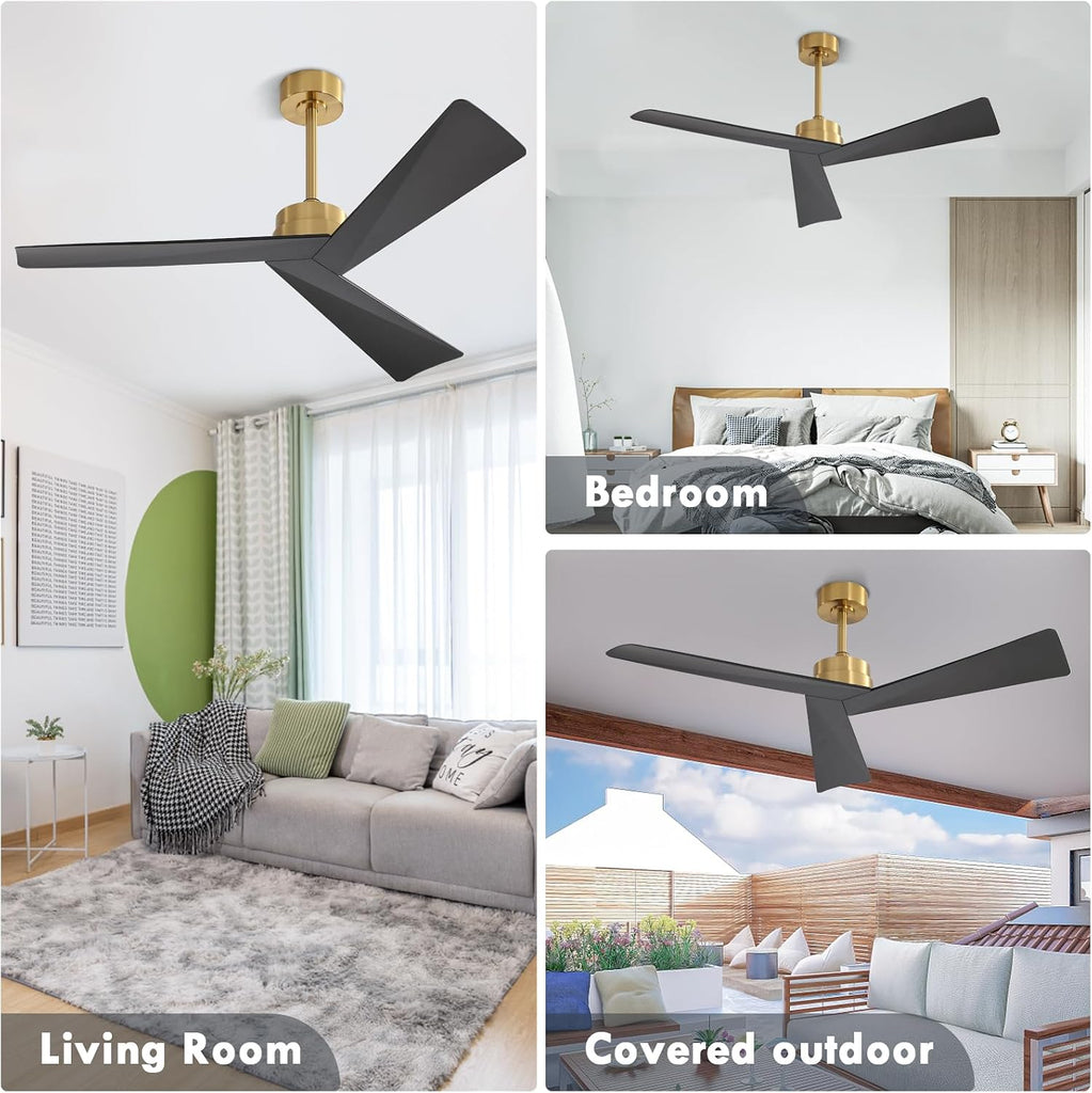 Inspired Adler Style 52" DC Ceiling Fan Without Light, 3 Sculpted ABS Blades, 6-Speed Remote - Brass and Black