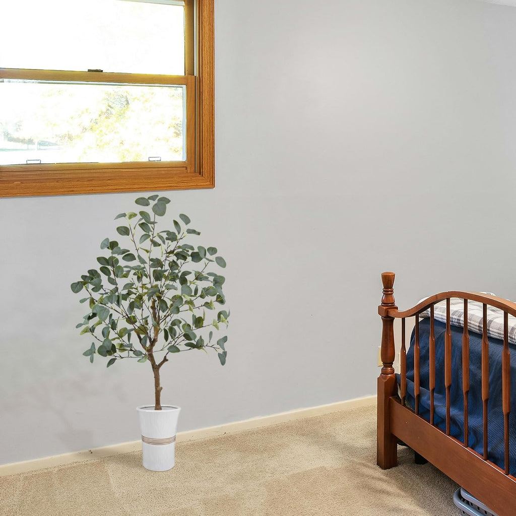 Artificial Eucalyptus Tree 4ft Faux Plant with Woven Basket