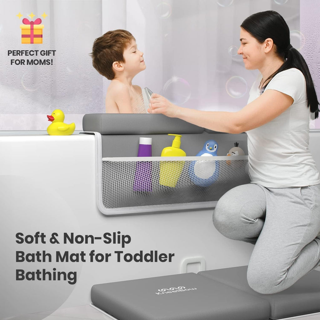 Bath Kneeler and Elbow Rest Pad 2 Pieces Set with 3 Spacious Pocket to Organize Baby Acessories, 1.5" Thick Non-Slip