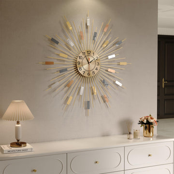 30 Inch Large Gold Wall Clock Mid Century Sunburst Decorative Clock