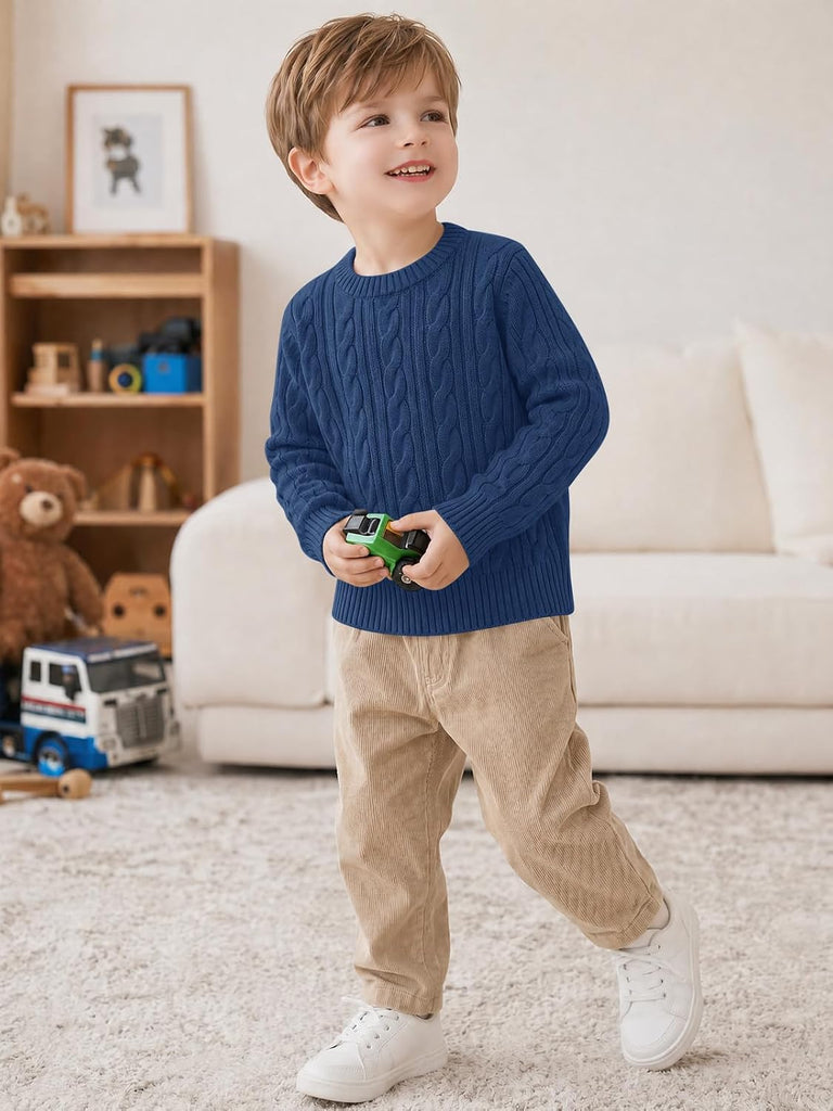 Toddler Baby Boy Cable Knit Crewneck Sweaters Warm Kids Tops