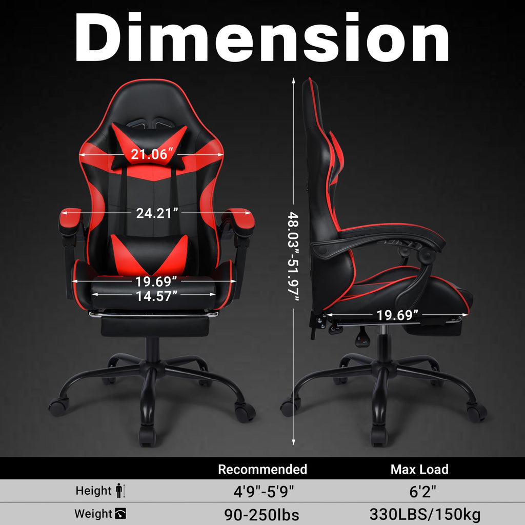 Gaming Chair with Footrest and Lumbar Support, Height Adjustable Chair with 360°Office Desk Chair, Heavy Duty 330lbs