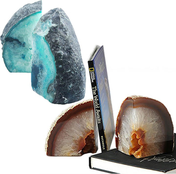 Agate Bookends Geode Book Ends Heavy Duty Bookend Holder Decor with Rubber Bumpers 2-3 LBS Small 2 Pairs Teal and Nature