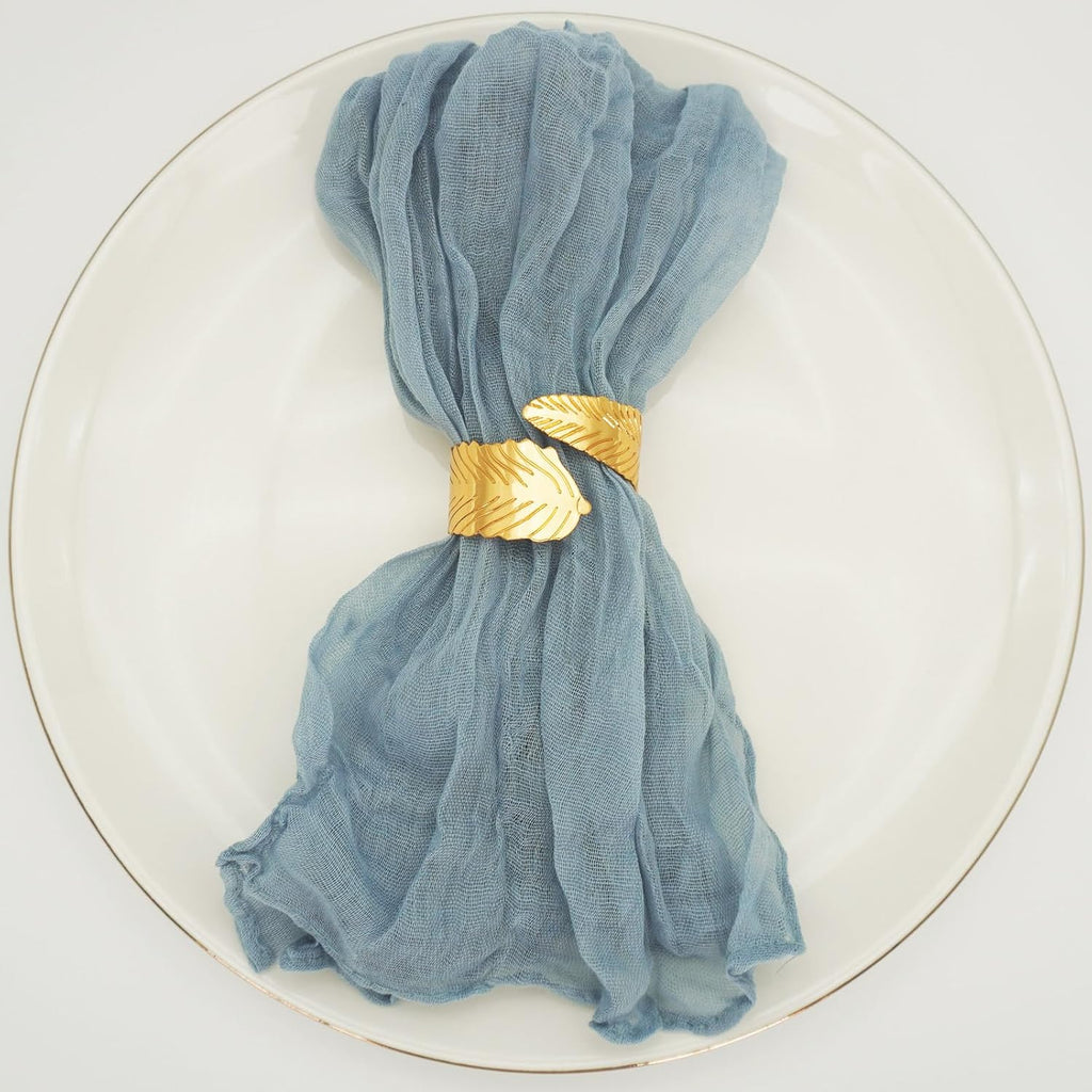 Gold Leaf Napkin Rings, Metal Leaves Napkin Ring - Set of 8