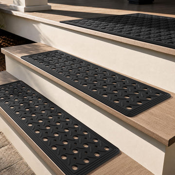 Rubber Stair Treads Outdoor Heavy-Duty Non-Slip 30"x10" 6 Pack Black
