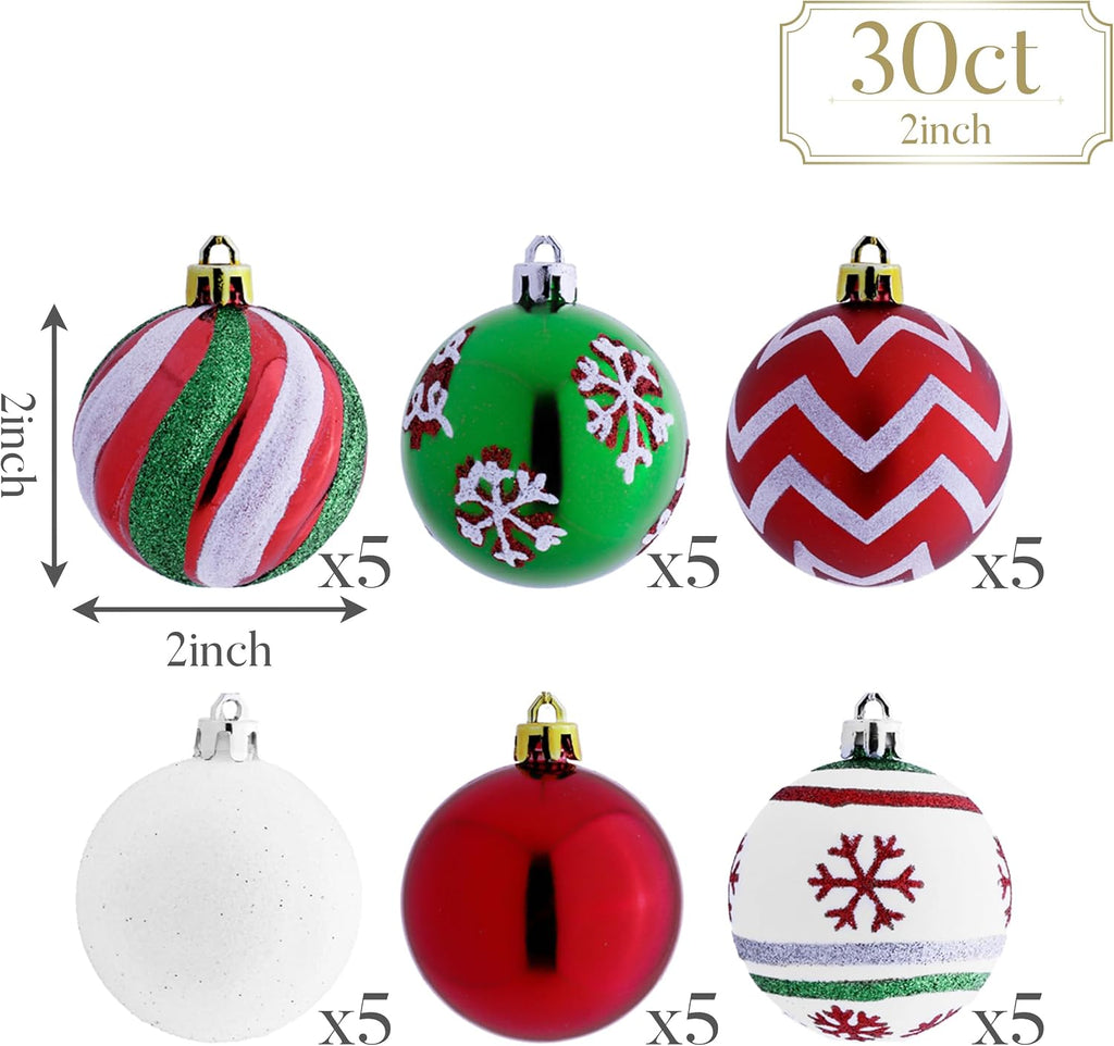 Christmas Ornaments Tree Decorations Set 2 Inch - Set of 30