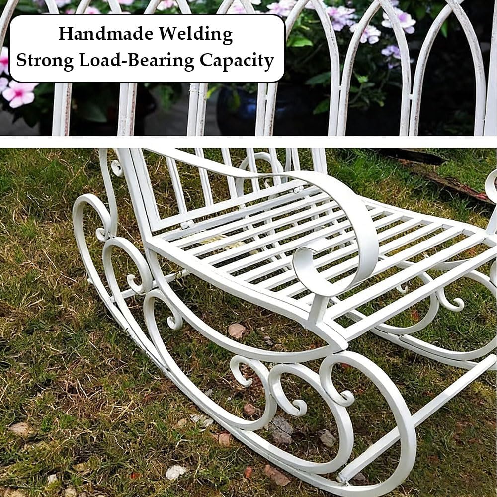 Wrought Iron Patio Vintage Rocking Chair, Single and Double Outdoor Garden Bench, Durable Metal Porch Furniture
