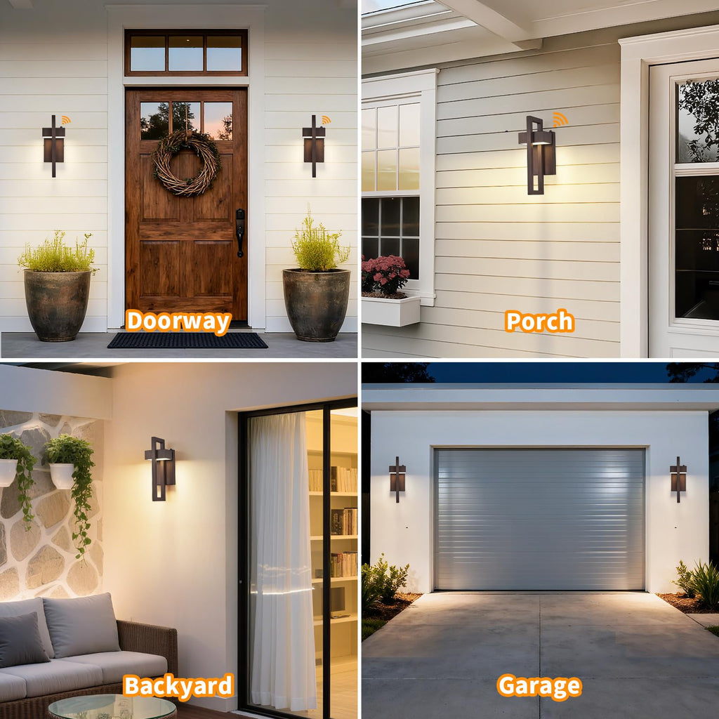 13.7'' 2-Pack Dusk to Dawn Outdoor Porch Light, Modern LED Wall Light, Brown