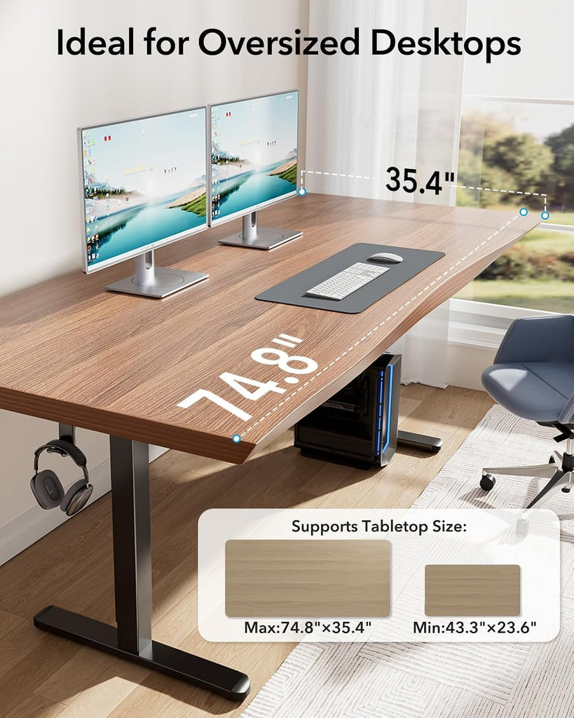 Standing Desk Frame with Brushless Motor for Max 75 x 35 inch Tops | 220lbs capacity,4 preset heights,28.3"-46.5"