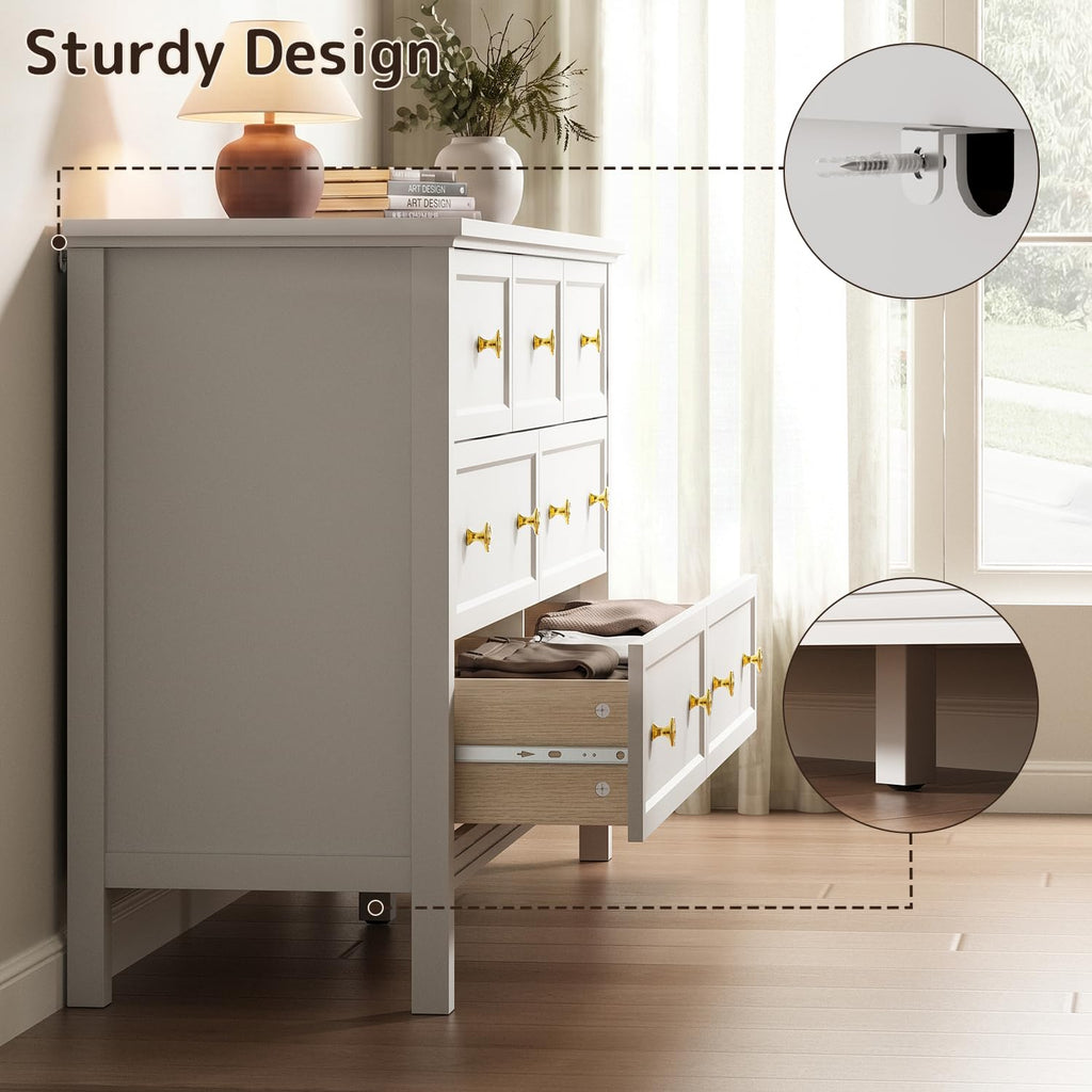 55" White with 7 Drawers & Modern Gold Handle