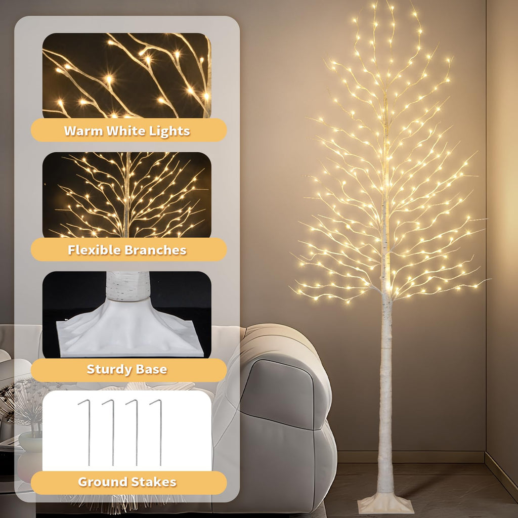 Birch Tree with LED Lights 4+6+8FT, 3PK Artificial Christmas Trees Prelit with 8 Lighting Modes and Timer, Lit